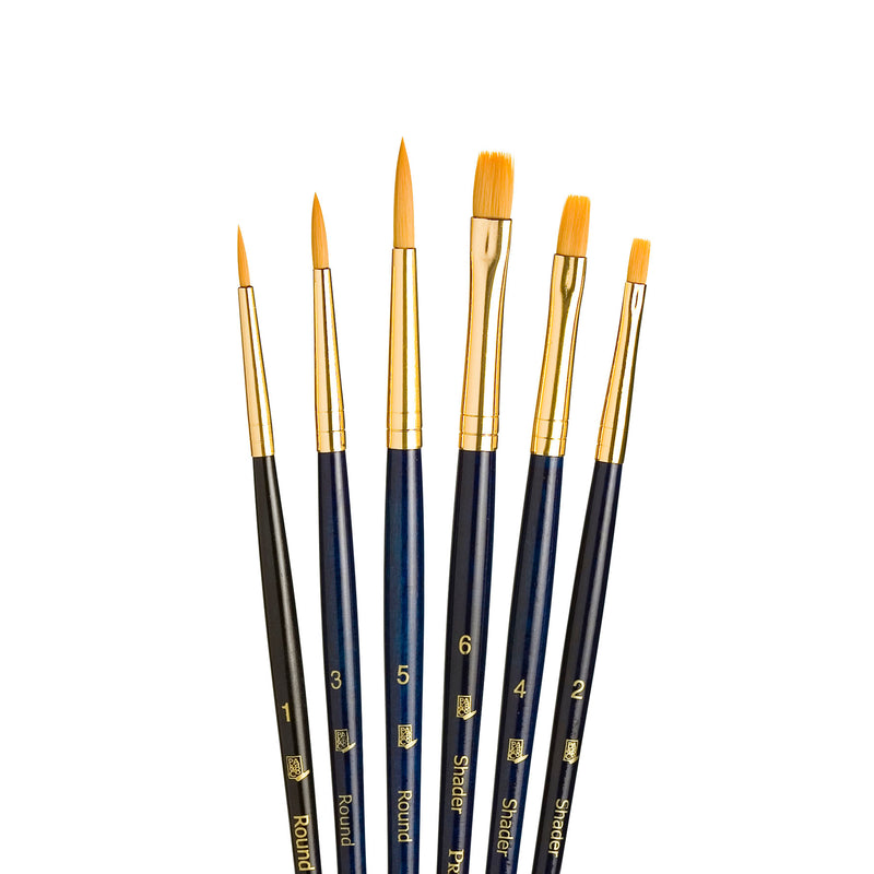 Realvalue Brush St 6ct Dk Blue Gold Taklon Bristles