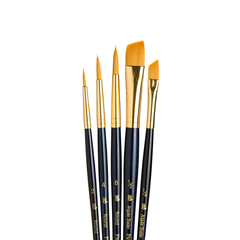 Realvalue Brush Set 5ct Dk Blue Gold Taklon Bristles