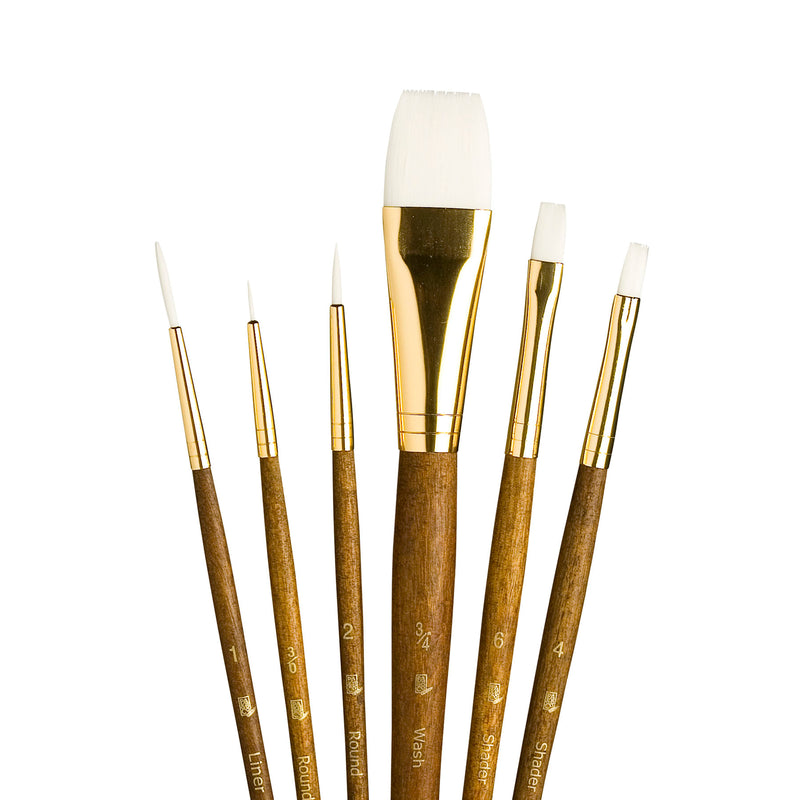 Realvalue Brush Set 6ct Brown Wht Taklon Bristles