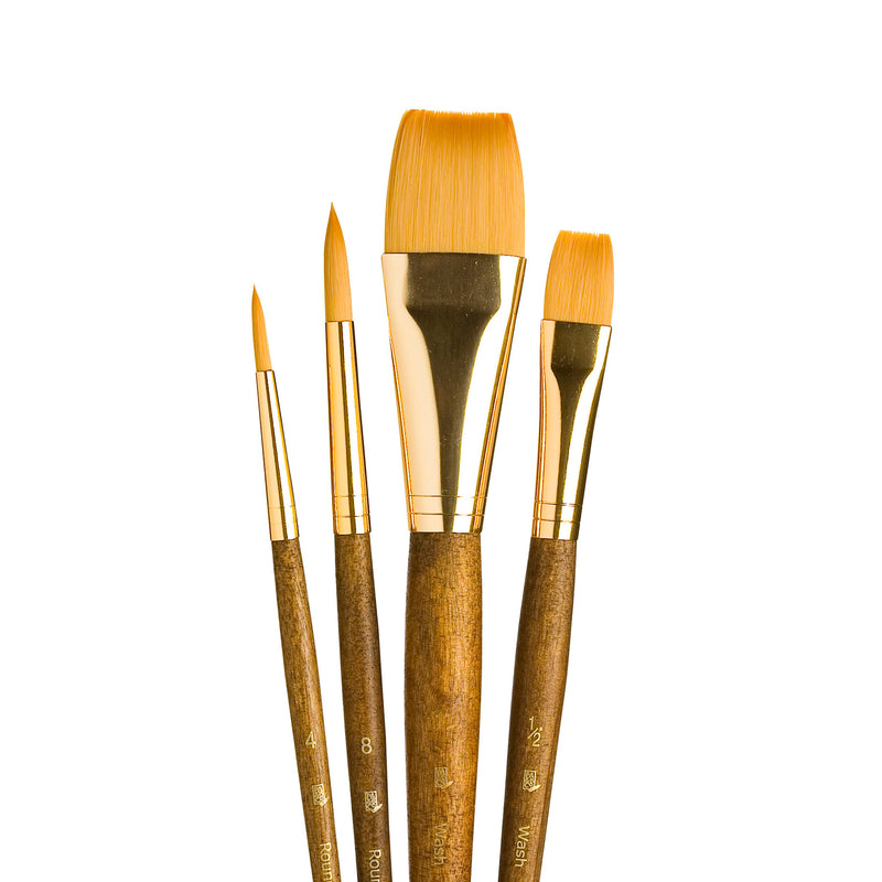 Realvalue Brush Set 4ct Brown Gold Taklon Bristles