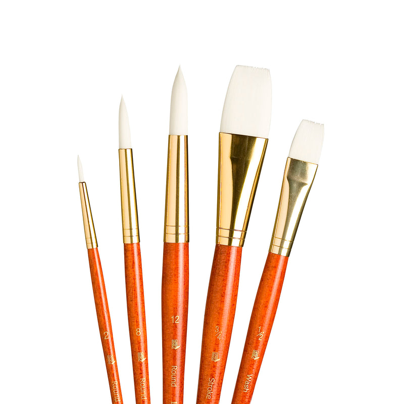 Realvalue Brush Set 5ct Org White Taklon Bristles
