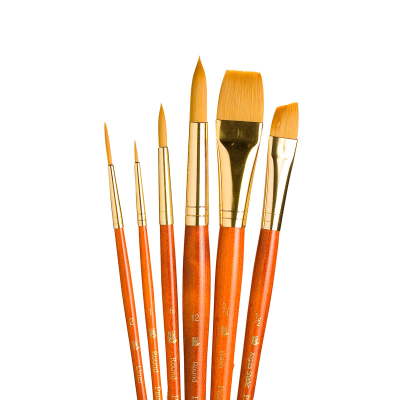 Realvalue Brush Set 6ct Org Gold Taklon Bristles