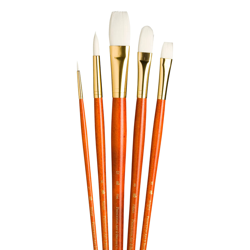 Realvalue Brush Set 5ct Long Orange White Taklon Bristles