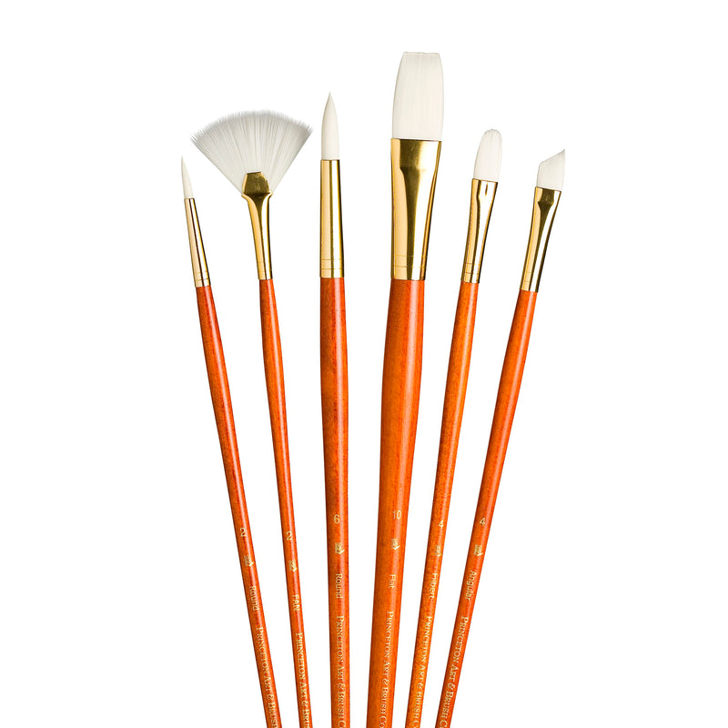 Realvalue Brush Set 6ct Long Orange White Taklon Bristles