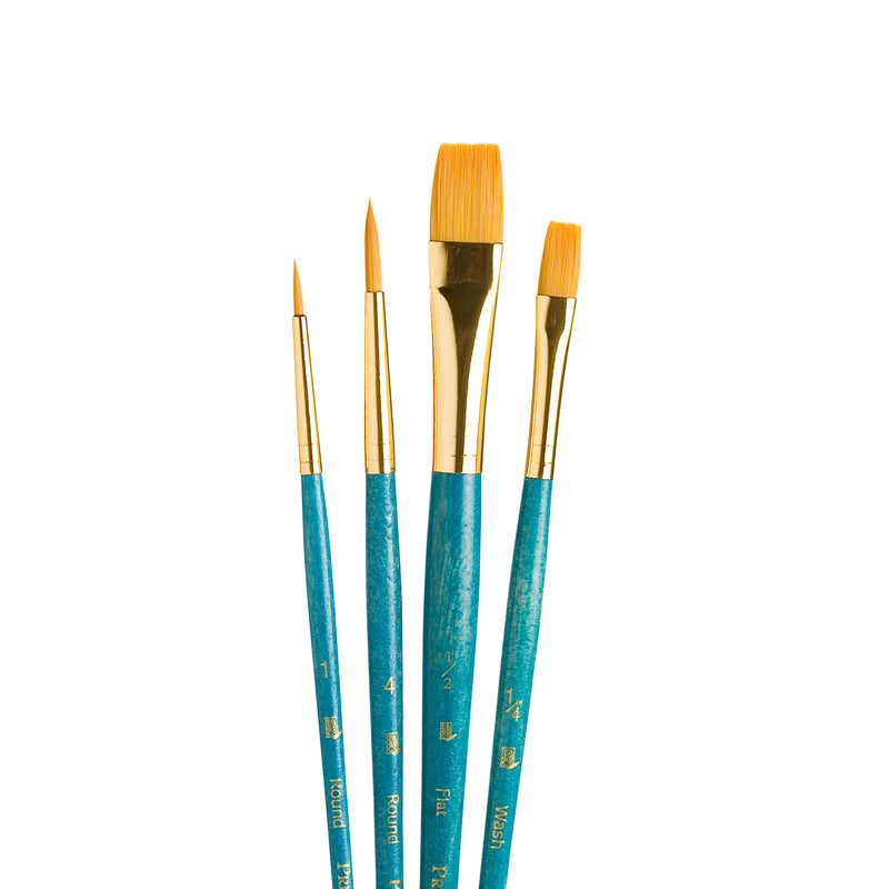 Realvalue Brush Set 4ct Blue Gold Taklon Bristles