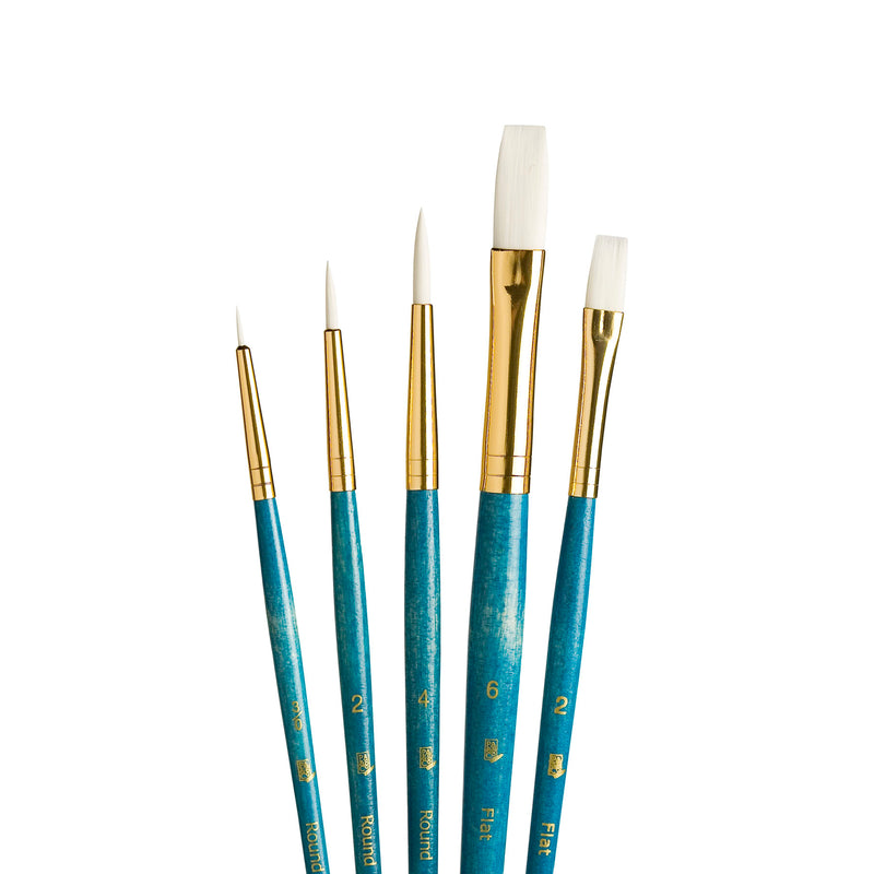Realvalue Brush Set 5ct Blue White Taklon Bristles