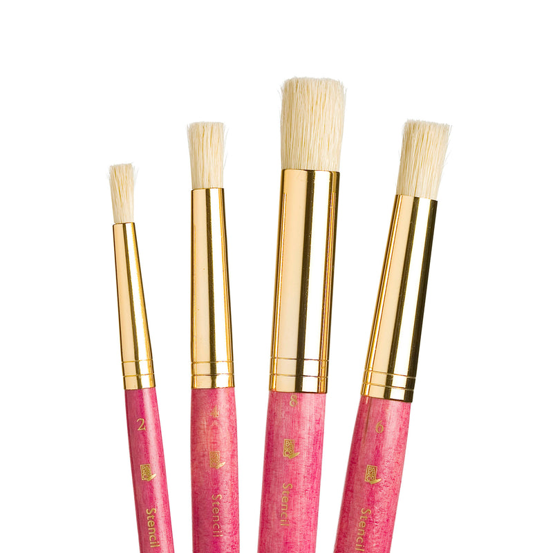 Realvalue Stencil Brush Set 4ct Pnk Natural Bristles
