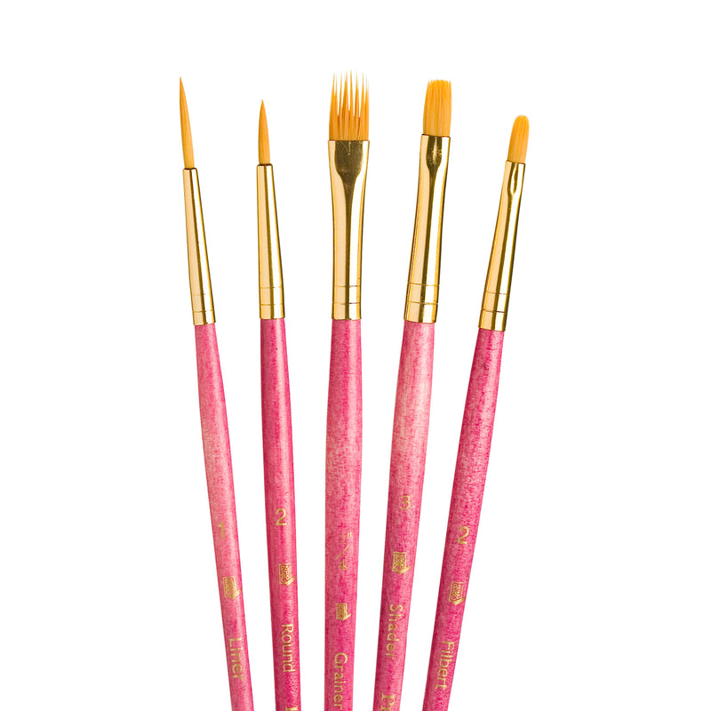 Realvalue Brush Set 5ct Pink Gold Taklon Bristles