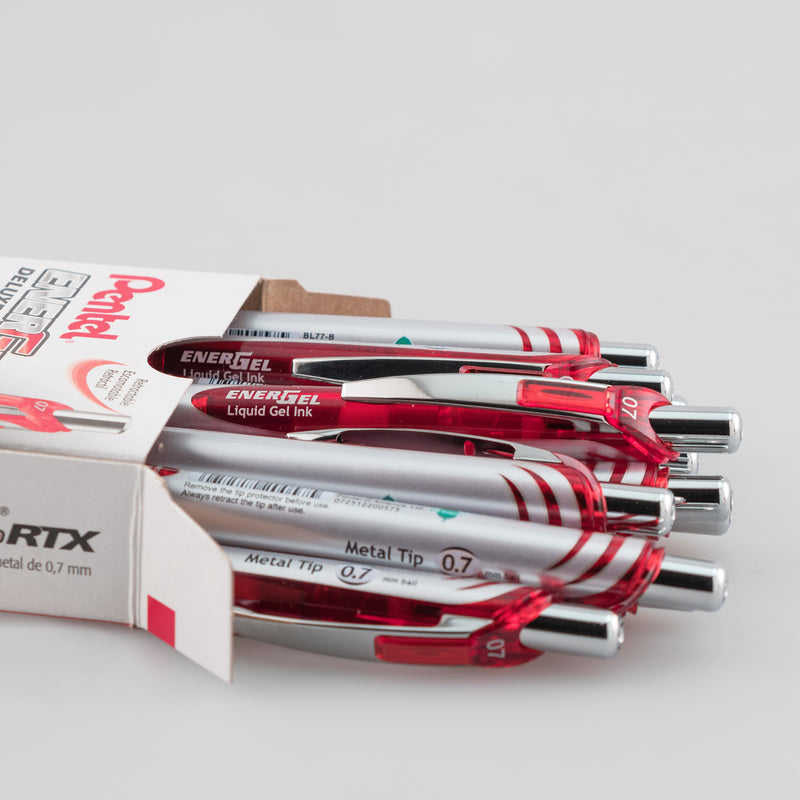 Energel Rtx Retract Gel Pen Red 1dz 0.7mm Metal Tip