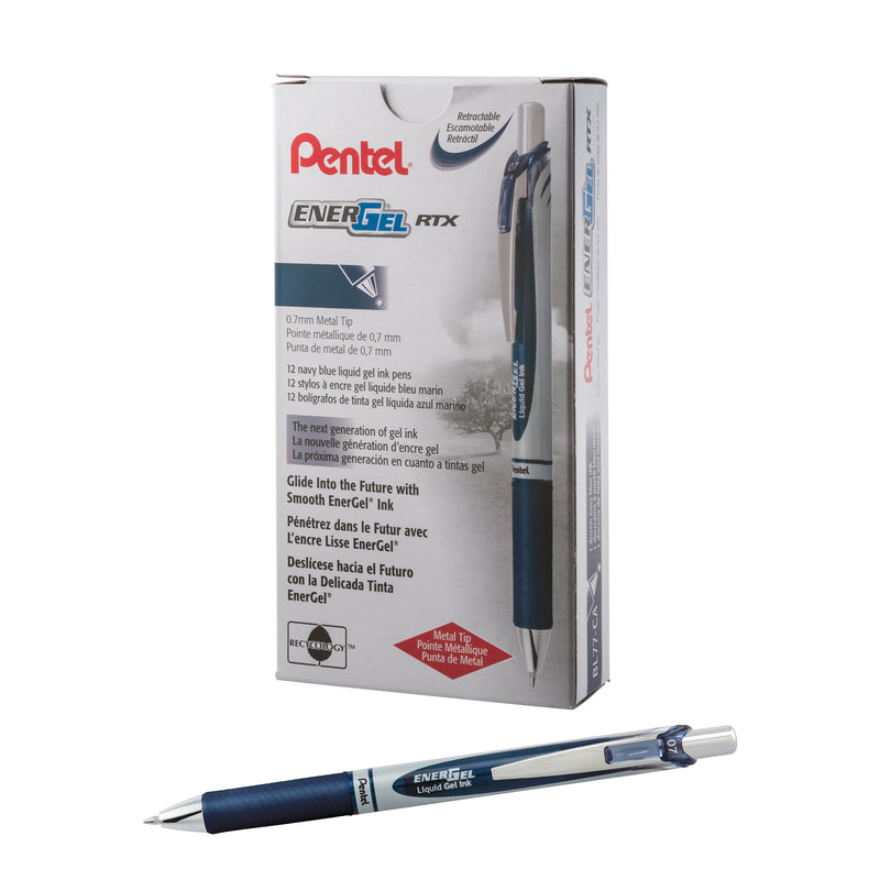 Energel Rtx Retract Gel Pen Nvy 1dz 0.7mm Metal Tip