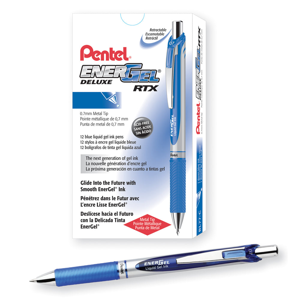 Energel Rtx Retract Gel Pen Blu 1dz 0.7mm Metal Tip