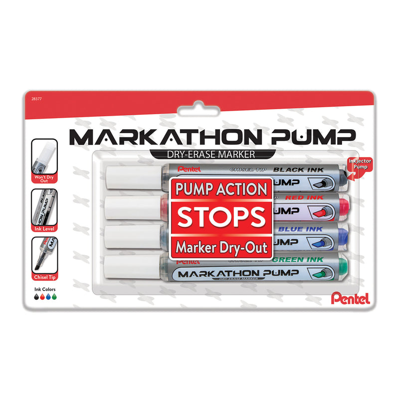 4pk Markathon Pump Dry Erase Marker Asst Colors Chisel Tip