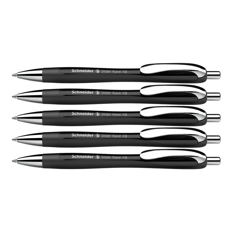 Slider Rave XB Retractable Ballpoint Pens, Black Barrel/Blue Ink, Box of 5