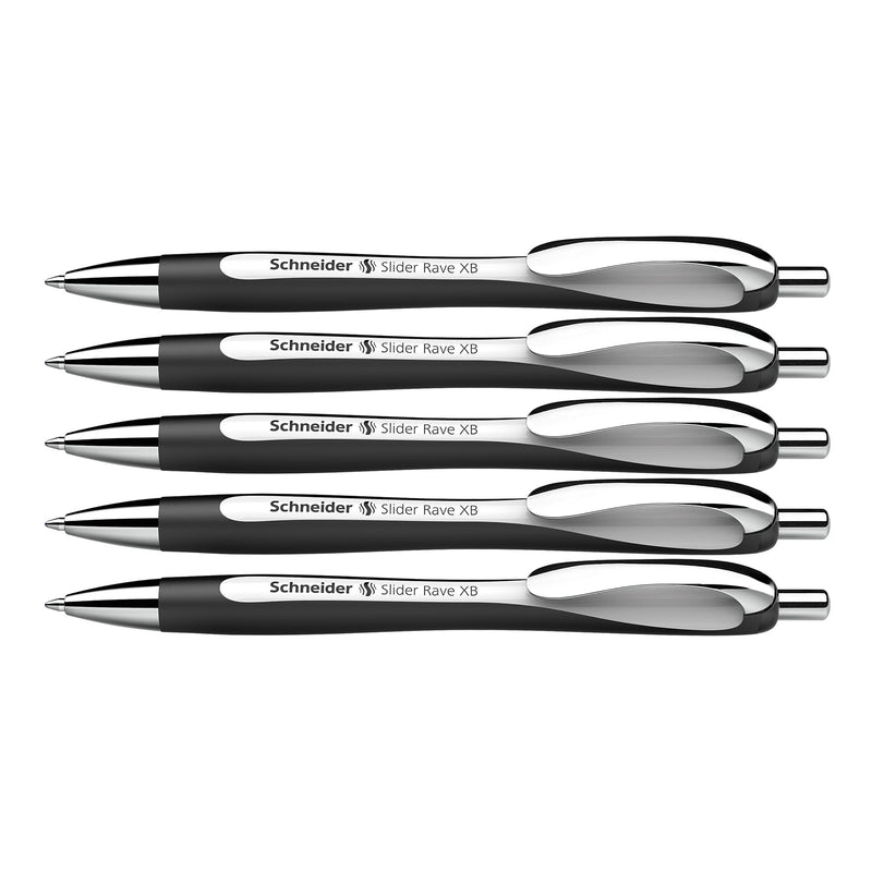 Slider Rave XB Retractable Ballpoint Pens, White-Black Barrel/Blue Ink, Box of 5