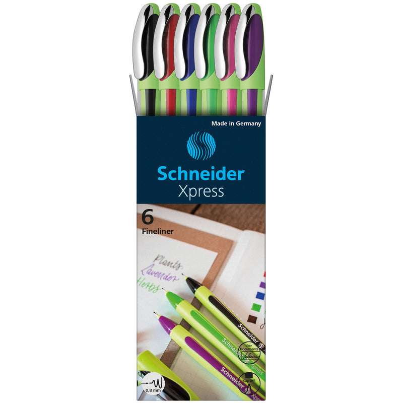 Xpress Fineliner Pens, 0.8 mm, 6-Color Assortment (Black, Red, Blue, Green, Violet, Pink)