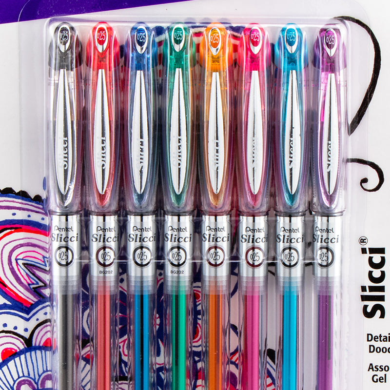 Slicci (0.25mm) Extra Fine Gel Pen Assorted Ink, 8-Pack