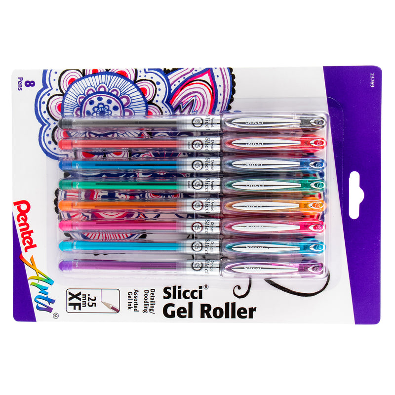 Slicci (0.25mm) Extra Fine Gel Pen Assorted Ink, 8-Pack