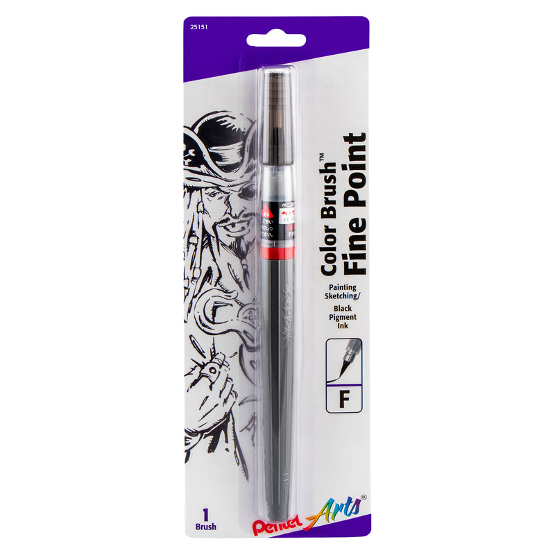 Color Brush W/pigment Ink Fine Blk Pentel Arts