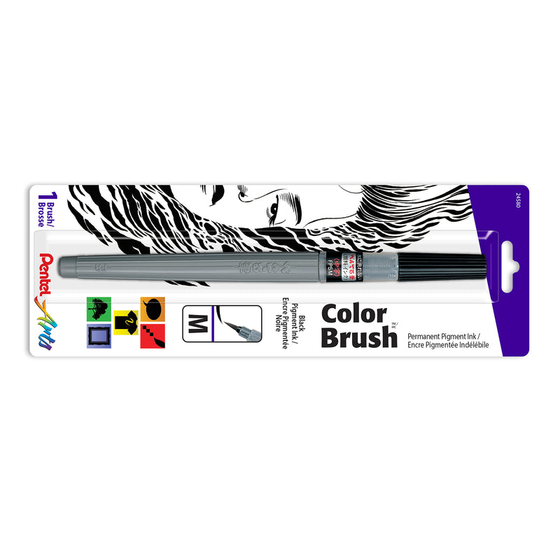 Color Brush W/pigment Ink Med Blk Pentel Arts