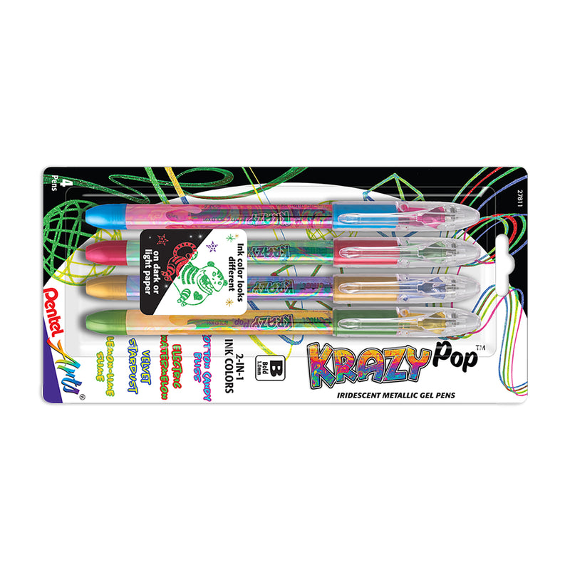 Krazy Pop Iridescent Gel Pen 4ct 1.0mm Bold Line Pentel Arts