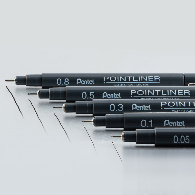 Pointliner Pen 5ct Asst Sizes Black Pentel Arts