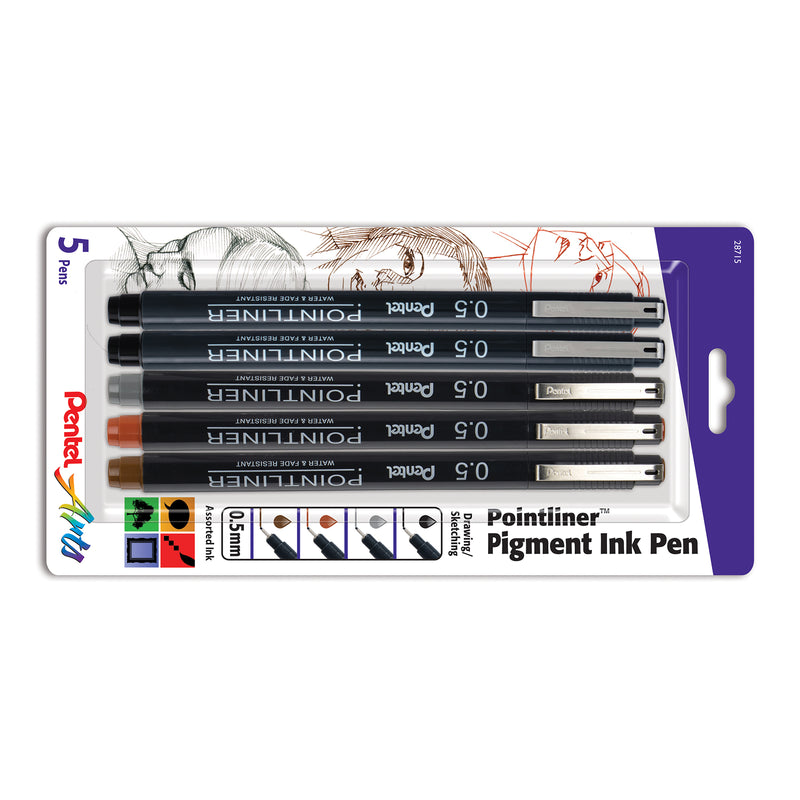 Pointliner Pen 5ct 0.5mm Asst Color Pentel Arts
