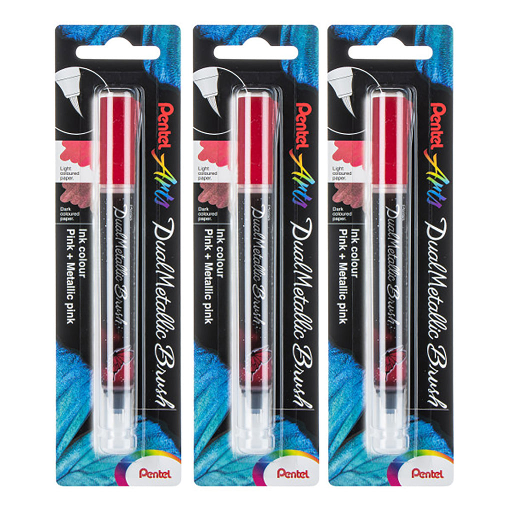DualMetallic Brush, Pink/Metallic Pink Ink, Pack of 3