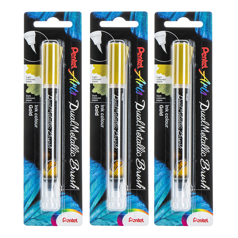 DualMetallic Brush, Gold Ink, Pack of 3
