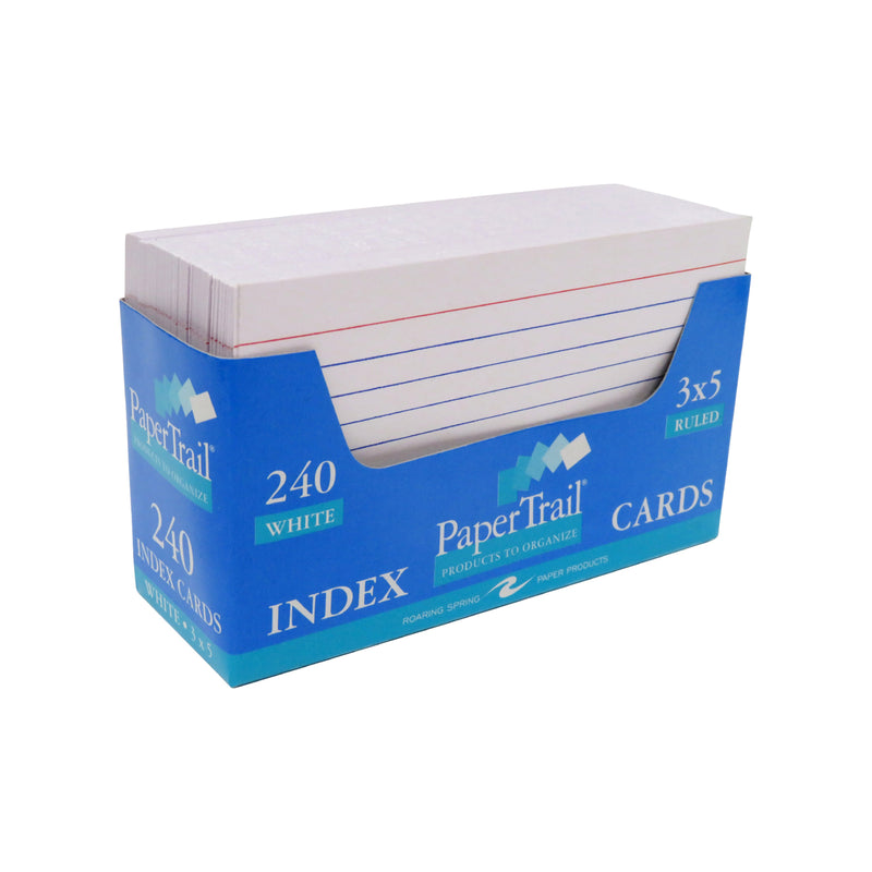 Trayed Index Cards, 3" x 5", White, 240 Per Pack, 6 Packs