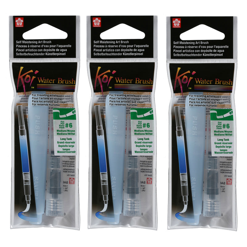 Koi Water Brush, 9mL Tank, Flat, Medium, Pack of 3