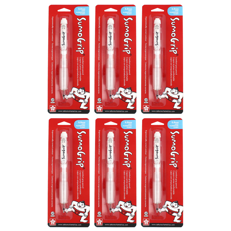 SumoGrip Comfort Grip Mechanical Pencil, 0.9mm, Clear, Blister Card, Pack of 6