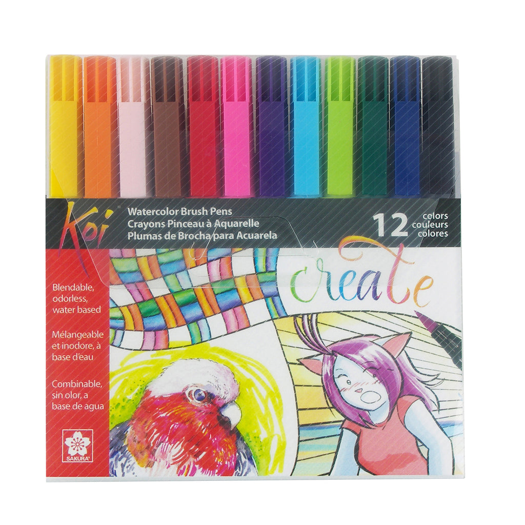 Koi Watercolor Brush Pens, Assorted Colors, 12-Piece Set