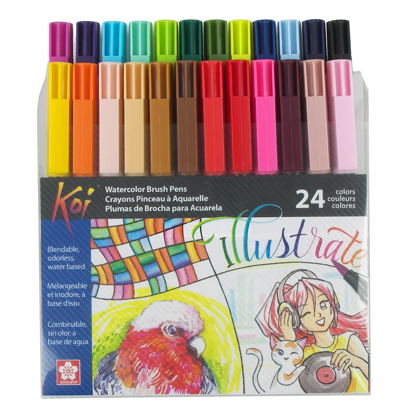 Koi Watercolor Brush Pens, Assorted Colors, 24-Piece Set