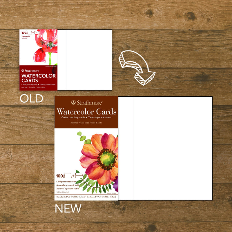 400 Series Watercolor Cards & Envelopes, 5x6.875 inch, 100 Pack