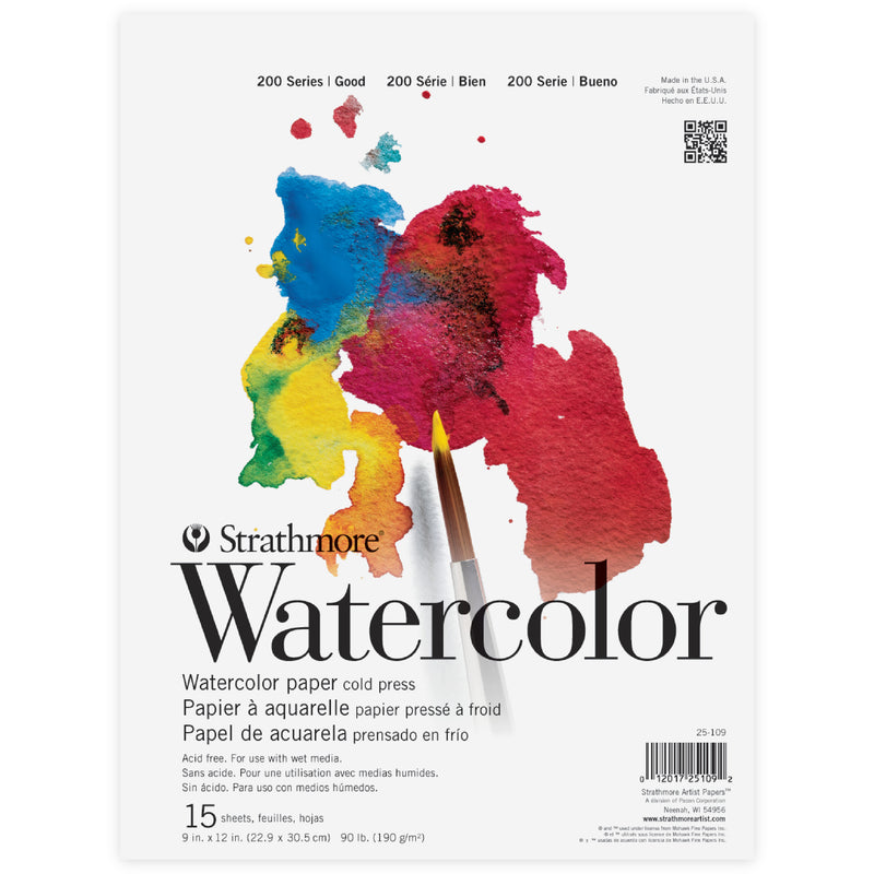 200 Series Watercolor Pad 9x12in Strathmore Tape 15 Sheets