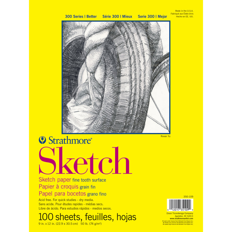 300 Series Sketch Pad 9x12in Glue Binding Strathmore 100 Sheets