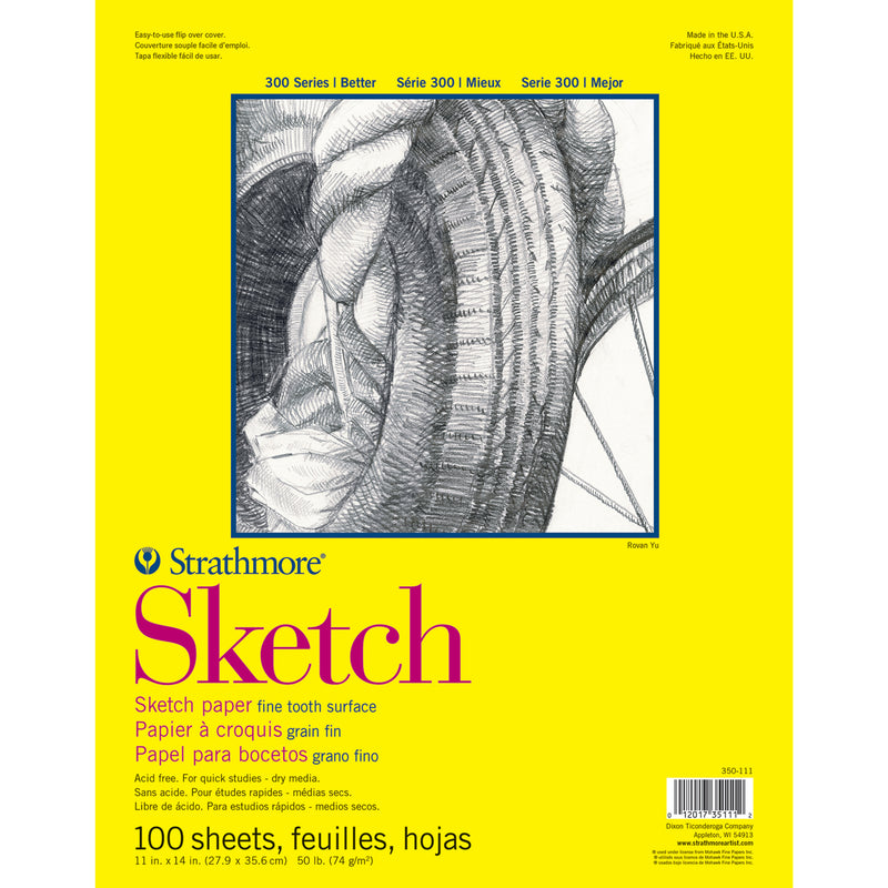 300 Series Sketch Pad 11x14in Glue Binding Strathmore 100 Sheets