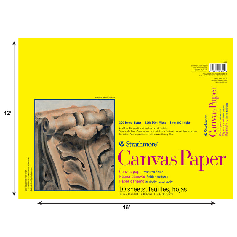 300 Series Canvas Paper Pad, Glue Binding, 10 Sheet, 12x16 inch, 1 Count