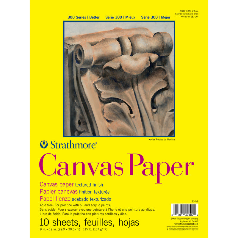 300 Series Canvas Paper Pad, Glue Binding, 10 Sheet, 9x12 inch, Pack of 3