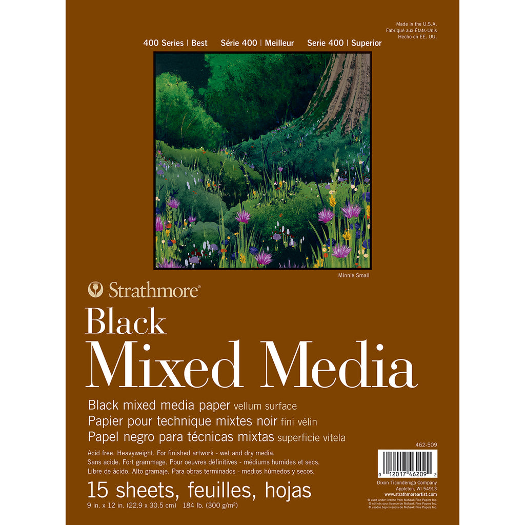 Mixed Media Pad Blk 9x12in Glue 400 Series 15 Sheets