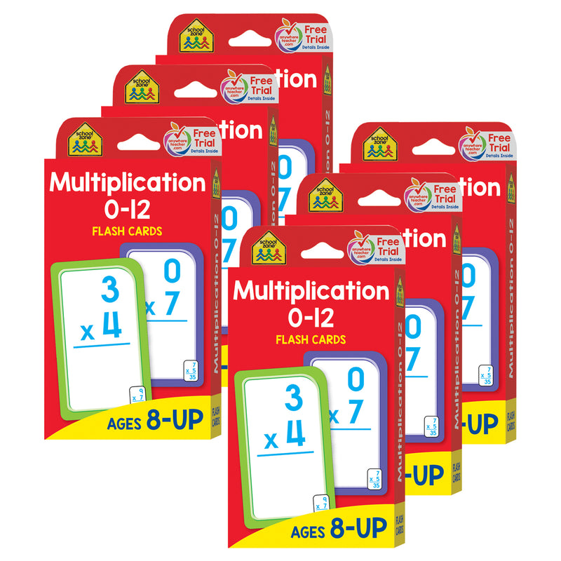 Multiplication 0-12 Flash Cards, 6 Packs