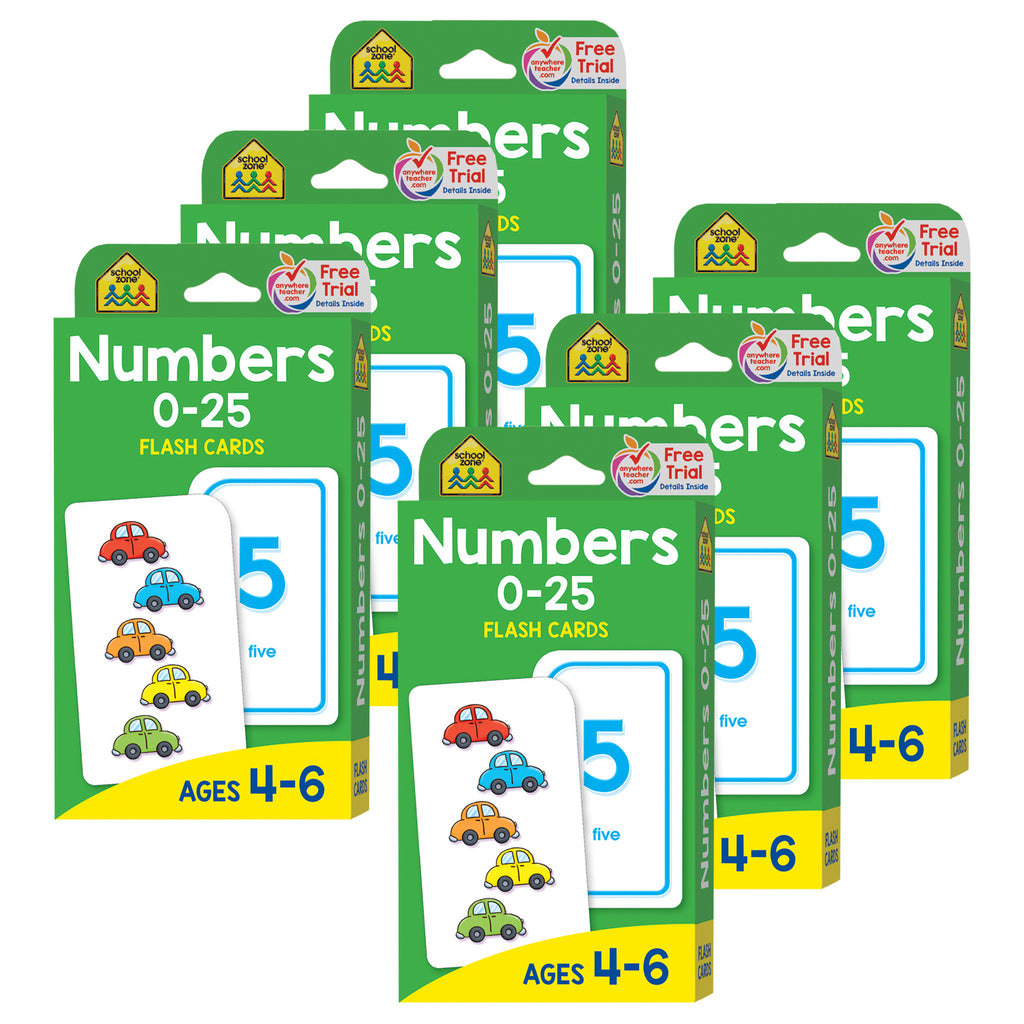 Numbers 0-25 Flash Cards, 6 Packs