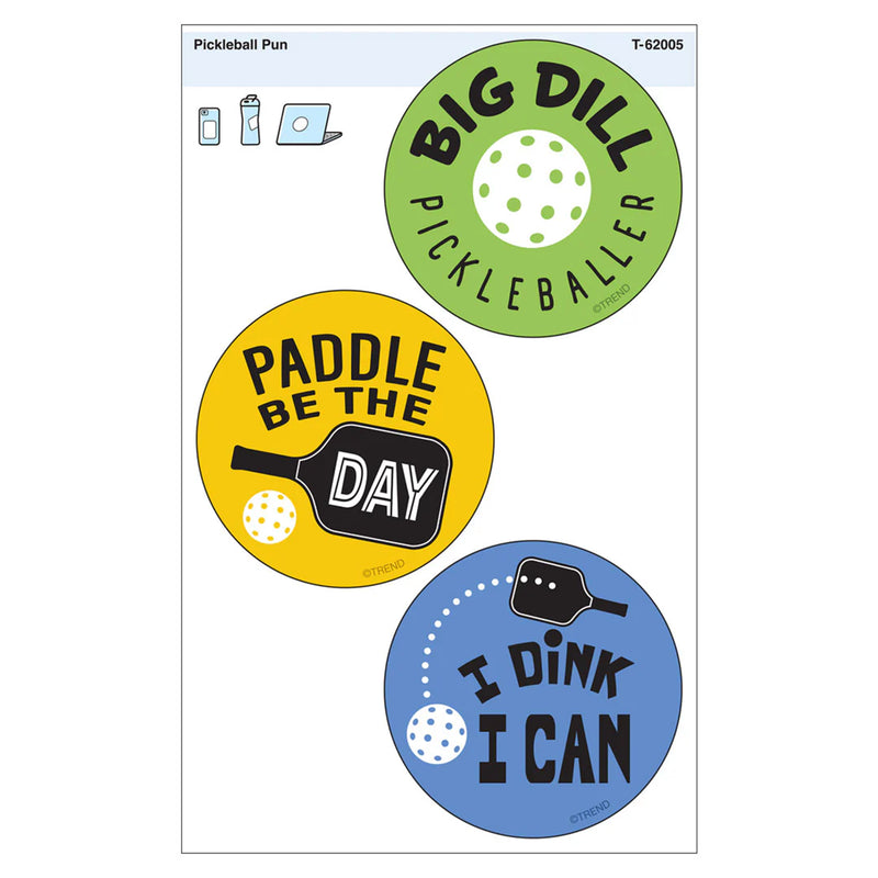 Pickleball Pun Vinyl Stickers, 3 Per Pack, 6 Packs
