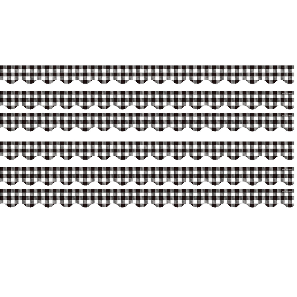 (6 Pk) Blk & Wht Gingham Border Scalloped