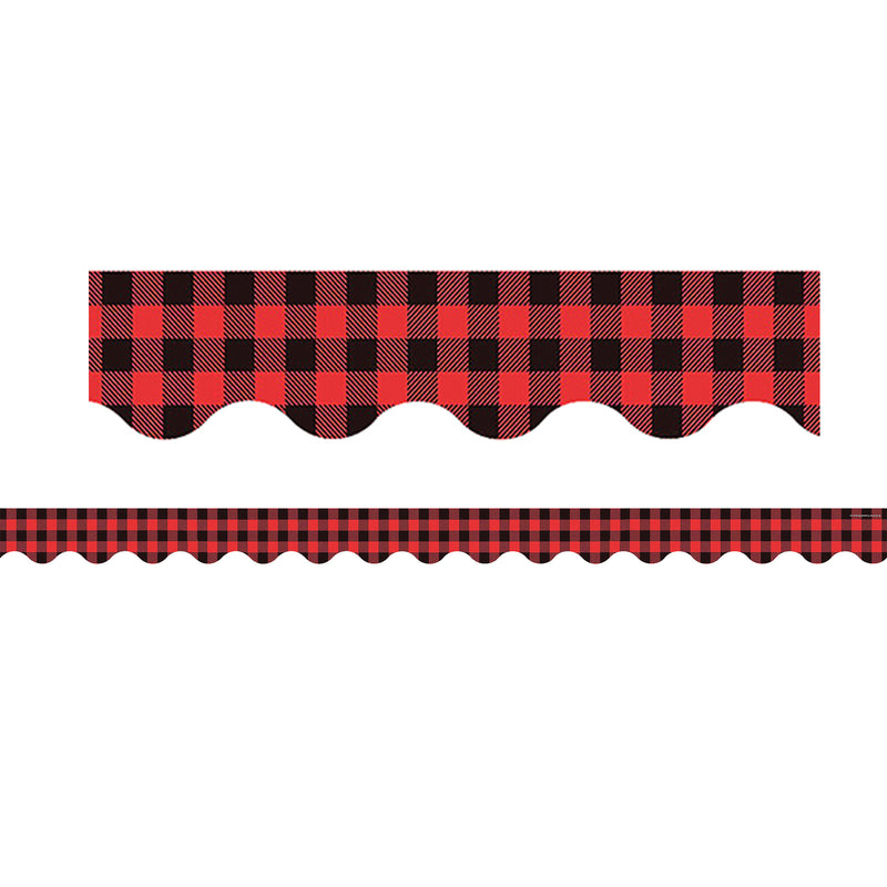 (6 Pk) Red & Black Gingham Border Scalloped