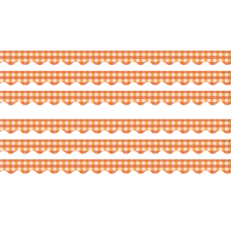 (6 Pk) Orange Gingham Border Scalloped