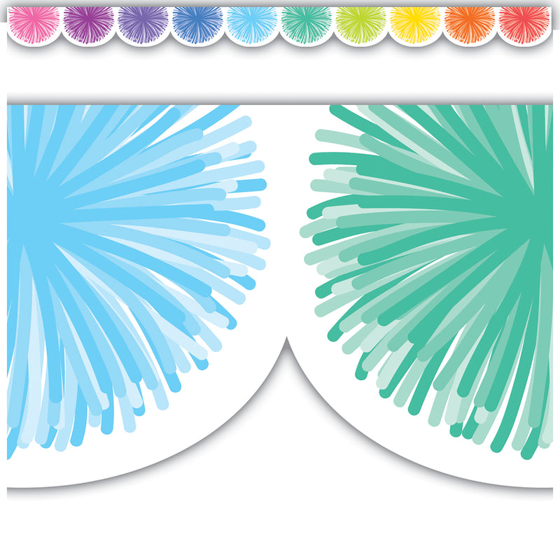 Colorful Poms Scalloped Die-Cut Border Trim, 35 Feet Per Pack, 6 Packs