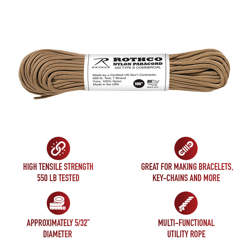 Rothco Nylon Paracord Type III 550 LB 100FT