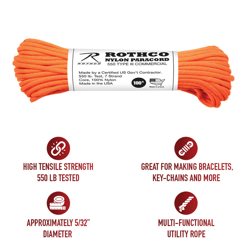 Rothco Nylon Paracord Type III 550 LB 100FT