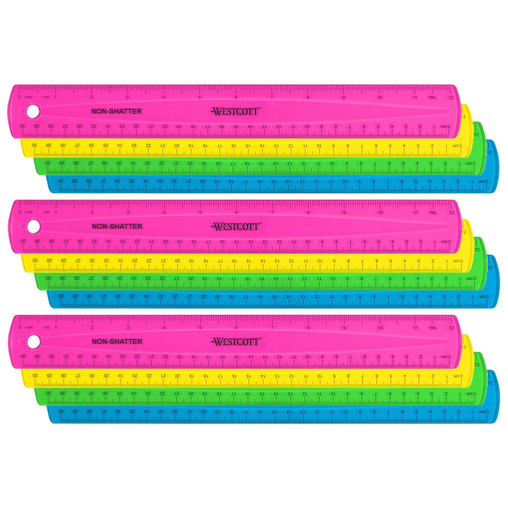 12" Shatterproof Ruler with Anti-Microbial, Assorted Translucent Colors, Pack of 12